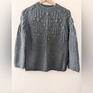 Zara kids girls chunky knit sweater grey crewneck Soft 13-14